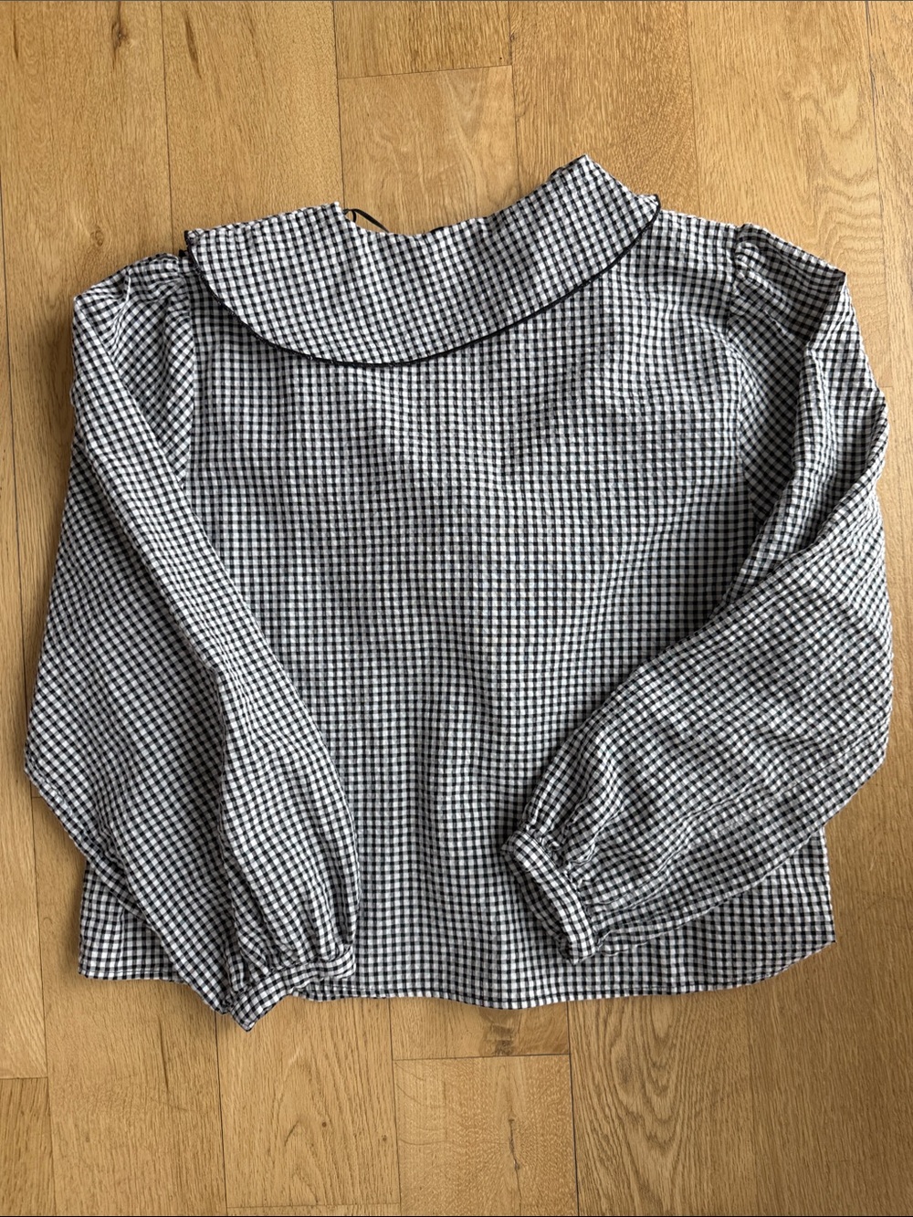 Zara Black and White Gingham Ruffle Tie-Neck Blouse - Picture 3 of 3